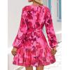 ZESICA Womens Spring Long Sleeve Floral Mini Dress 2026 Summer Boho V Neck A-Line Flowy Dresses Beach Vacation Clothes(Rose)