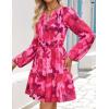 ZESICA Womens Spring Long Sleeve Floral Mini Dress 2026 Summer Boho V Neck A-Line Flowy Dresses Beach Vacation Clothes(Rose)