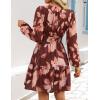 ZESICA Womens Spring Long Sleeve Floral Mini Dress 2026 Summer Boho V Neck A-Line Flowy Dresses Beach Vacation Clothes(Rose Brown)