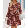 ZESICA Womens Spring Long Sleeve Floral Mini Dress 2026 Summer Boho V Neck A-Line Flowy Dresses Beach Vacation Clothes(Rose Brown)