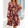 ZESICA Womens Spring Long Sleeve Floral Mini Dress 2026 Summer Boho V Neck A-Line Flowy Dresses Beach Vacation Clothes(Rose Brown)