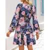 ZESICA Womens Spring Long Sleeve Floral Mini Dress 2026 Summer Boho V Neck A-Line Flowy Dresses Beach Vacation Clothes(Royal)
