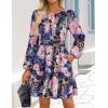 ZESICA Womens Spring Long Sleeve Floral Mini Dress 2026 Summer Boho V Neck A-Line Flowy Dresses Beach Vacation Clothes(Royal)