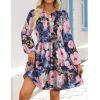 ZESICA Womens Spring Long Sleeve Floral Mini Dress 2026 Summer Boho V Neck A-Line Flowy Dresses Beach Vacation Clothes(Royal)