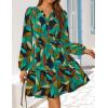 ZESICA Womens Spring Long Sleeve Floral Mini Dress 2026 Summer Boho V Neck A-Line Flowy Dresses Beach Vacation Clothes(Turquoise)