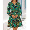ZESICA Womens Spring Long Sleeve Floral Mini Dress 2026 Summer Boho V Neck A-Line Flowy Dresses Beach Vacation Clothes(Turquoise)