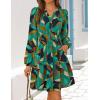 ZESICA Womens Spring Long Sleeve Floral Mini Dress 2026 Summer Boho V Neck A-Line Flowy Dresses Beach Vacation Clothes(Turquoise)