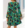 ZESICA Womens Spring Long Sleeve Floral Mini Dress 2026 Summer Boho V Neck A-Line Flowy Dresses Beach Vacation Clothes(Turquoise)