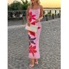 ZESICA Women’s Summer Bodycon Maxi Dresses 2026 Floral Spaghetti Strap Square Neck Sleeveless Boho Beach Long Dresses(Pink)