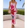 ZESICA Women’s Summer Bodycon Maxi Dresses 2026 Floral Spaghetti Strap Square Neck Sleeveless Boho Beach Long Dresses(Pink)