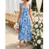 ZESICA Women’s Summer Boho Floral Midi Dress 2026 Casual Ruffle Cap Sleeve Beach Wedding Guest Flowy Tiered Long Dresses(Blue)