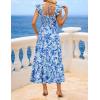 ZESICA Women’s Summer Boho Floral Midi Dress 2026 Casual Ruffle Cap Sleeve Beach Wedding Guest Flowy Tiered Long Dresses(Blue)
