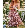 ZESICA Women’s Summer Boho Floral Midi Dress 2026 Casual Ruffle Cap Sleeve Beach Wedding Guest Flowy Tiered Long Dresses(Brown)