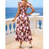 ZESICA Women’s Summer Boho Floral Midi Dress 2026 Casual Ruffle Cap Sleeve Beach Wedding Guest Flowy Tiered Long Dresses(Brown)