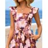 ZESICA Women’s Summer Boho Floral Midi Dress 2026 Casual Ruffle Cap Sleeve Beach Wedding Guest Flowy Tiered Long Dresses(Brown)