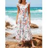 ZESICA Women’s Summer Boho Floral Midi Dress 2026 Casual Ruffle Cap Sleeve Beach Wedding Guest Flowy Tiered Long Dresses(Ivory)