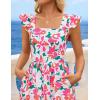 ZESICA Women’s Summer Boho Floral Midi Dress 2026 Casual Ruffle Cap Sleeve Beach Wedding Guest Flowy Tiered Long Dresses(Rose)