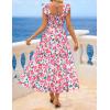 ZESICA Women’s Summer Boho Floral Midi Dress 2026 Casual Ruffle Cap Sleeve Beach Wedding Guest Flowy Tiered Long Dresses(Rose)