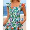 ZESICA Women’s Summer Boho Floral Midi Dress 2026 Casual Ruffle Cap Sleeve Beach Wedding Guest Flowy Tiered Long Dresses(Turquoise)