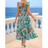 ZESICA Women’s Summer Boho Floral Midi Dress 2026 Casual Ruffle Cap Sleeve Beach Wedding Guest Flowy Tiered Long Dresses(Turquoise)