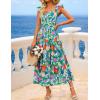 ZESICA Women’s Summer Boho Floral Midi Dress 2026 Casual Ruffle Cap Sleeve Beach Wedding Guest Flowy Tiered Long Dresses(Turquoise)