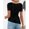 ZESICA Women’s Summer Floral Short Sleeve Tops 2026 Mesh Crewneck Asymmetrical Ruched Fitted Going Out Shirts Y2K Clothes(Black)