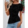 ZESICA Women’s Summer Floral Short Sleeve Tops 2026 Mesh Crewneck Asymmetrical Ruched Fitted Going Out Shirts Y2K Clothes(Black)