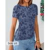 ZESICA Women’s Summer Floral Short Sleeve Tops 2026 Mesh Crewneck Asymmetrical Ruched Fitted Going Out Shirts Y2K Clothes(Dustyblue)