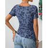 ZESICA Women’s Summer Floral Short Sleeve Tops 2026 Mesh Crewneck Asymmetrical Ruched Fitted Going Out Shirts Y2K Clothes(Dustyblue)