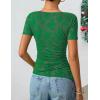 ZESICA Women’s Summer Floral Short Sleeve Tops 2026 Mesh Crewneck Asymmetrical Ruched Fitted Going Out Shirts Y2K Clothes(Green)