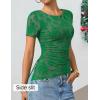 ZESICA Women’s Summer Floral Short Sleeve Tops 2026 Mesh Crewneck Asymmetrical Ruched Fitted Going Out Shirts Y2K Clothes(Green)