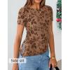 ZESICA Women’s Summer Floral Short Sleeve Tops 2026 Mesh Crewneck Asymmetrical Ruched Fitted Going Out Shirts Y2K Clothes(Khaki)
