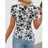 ZESICA Women’s Summer Floral Short Sleeve Tops 2026 Mesh Crewneck Asymmetrical Ruched Fitted Going Out Shirts Y2K Clothes(White)