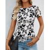 ZESICA Women’s Summer Floral Short Sleeve Tops 2026 Mesh Crewneck Asymmetrical Ruched Fitted Going Out Shirts Y2K Clothes(White)