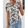 ZESICA Women’s Summer Floral Short Sleeve Tops 2026 Mesh Crewneck Asymmetrical Ruched Fitted Going Out Shirts Y2K Clothes(White)