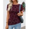 ZESICA Women’s Summer Floral Short Sleeve Tops 2026 Mesh Crewneck Asymmetrical Ruched Fitted Going Out Shirts Y2K Clothes(Wine)