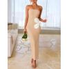 ZESICA Women’s Summer Strapless Bodycon Maxi Dress 2026 Ribbed Knit Backless Floral Tube Cocktail Party Long Dresses(Apricot)