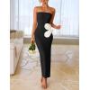 ZESICA Women’s Summer Strapless Bodycon Maxi Dress 2026 Ribbed Knit Backless Floral Tube Cocktail Party Long Dresses(Black)