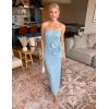 ZESICA Women’s Summer Strapless Bodycon Maxi Dress 2026 Ribbed Knit Backless Floral Tube Cocktail Party Long Dresses(Blue)