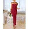 ZESICA Women’s Summer Strapless Bodycon Maxi Dress 2026 Ribbed Knit Backless Floral Tube Cocktail Party Long Dresses(Dark Red)
