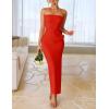 ZESICA Women’s Summer Strapless Bodycon Maxi Dress 2026 Ribbed Knit Backless Floral Tube Cocktail Party Long Dresses(Red)