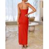 ZESICA Women’s Summer Strapless Bodycon Maxi Dress 2026 Ribbed Knit Backless Floral Tube Cocktail Party Long Dresses(Red)