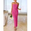ZESICA Women’s Summer Strapless Bodycon Maxi Dress 2026 Ribbed Knit Backless Floral Tube Cocktail Party Long Dresses(Rose)