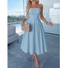 ZESICA Women’s Summer Strapless Cocktail Dresses 2026 Elegant Off Shoulder Flowy A Line Wedding Guest Party Midi Dress(Blue)