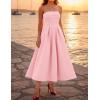 ZESICA Women’s Summer Strapless Cocktail Dresses 2026 Elegant Off Shoulder Flowy A Line Wedding Guest Party Midi Dress(Pink)
