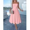 ZESICA Women’s Summer Strapless Cocktail Dresses 2026 Elegant Off Shoulder Flowy A Line Wedding Guest Party Midi Dress(Pink)
