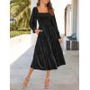 ZESICA Women’s Velvet Long Sleeve Dresses 2026 Winter Square Neck Smocked Ruffle A Line Flowy Cocktail Party Midi Dress(Black)