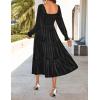 ZESICA Women’s Velvet Long Sleeve Dresses 2026 Winter Square Neck Smocked Ruffle A Line Flowy Cocktail Party Midi Dress(Black)