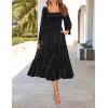 ZESICA Women’s Velvet Long Sleeve Dresses 2026 Winter Square Neck Smocked Ruffle A Line Flowy Cocktail Party Midi Dress(Black)