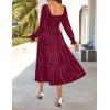 ZESICA Women’s Velvet Long Sleeve Dresses 2026 Winter Square Neck Smocked Ruffle A Line Flowy Cocktail Party Midi Dress(Burgundy)